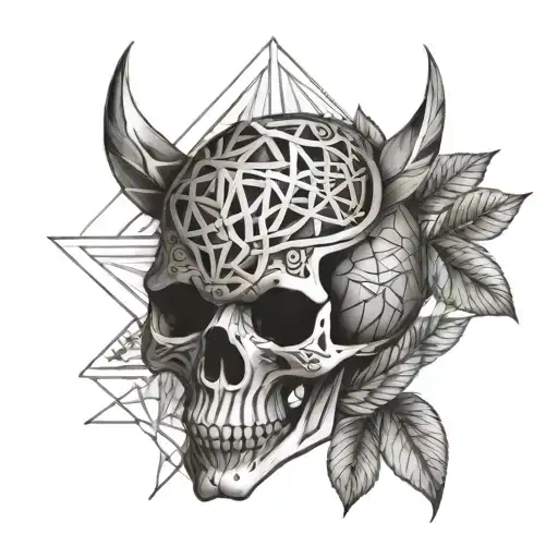 Geometric crystal lattice pattern surrounding a skull. tattoo design idea