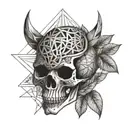 Geometric crystal lattice pattern surrounding a skull. tattoo design idea