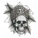 Geometric crystal lattice pattern surrounding a skull. tattoo design idea