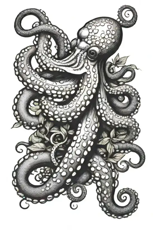 octopus arms intertwining with basil leaf tattoo design idea