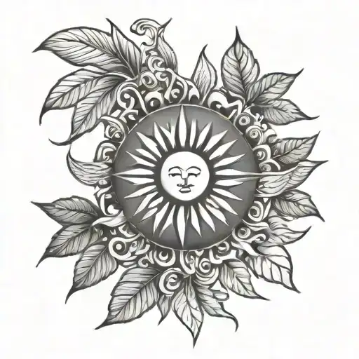 filipino sun with basil leafs growing around it  tattoo design idea