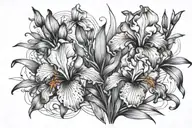iris and orange blossom flowers tattoo design idea
