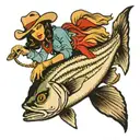 cowgirl riding a striped bass tattoo design idea