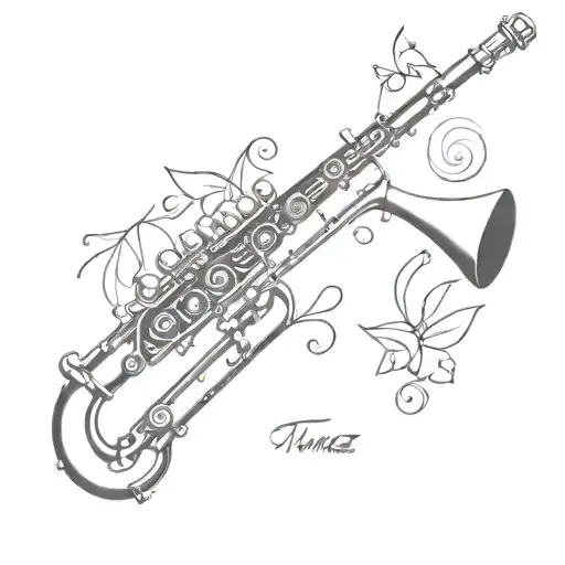 clarinet with the name of tunaz tattoo design idea