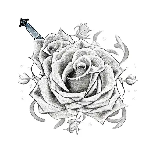 sword with roses intertwined  tattoo design idea