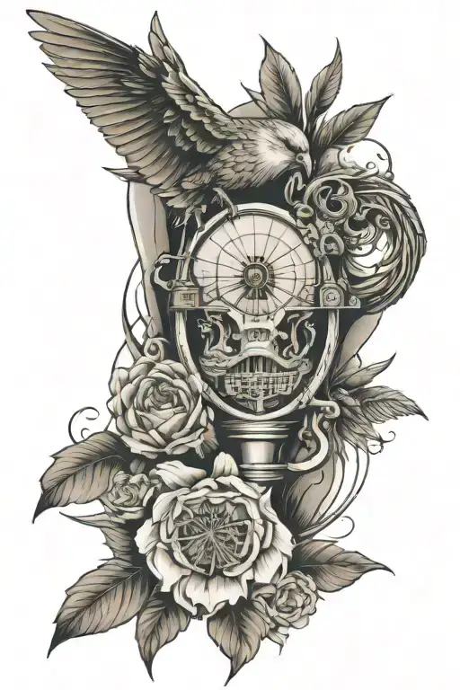 theame combined with cricket badminton and photography  tattoo design idea