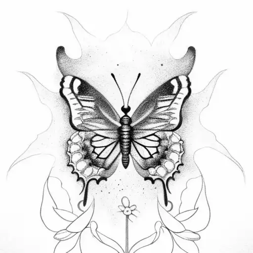A realistic cosmic butterfly emerging from a moonlit flower tattoo design idea