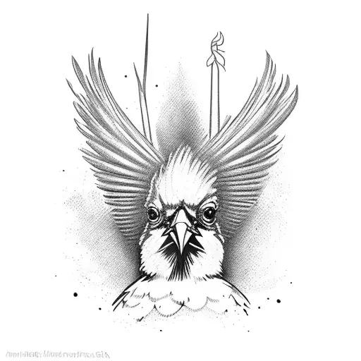 A majestic cardinal perched on a stalk of corn tattoo design idea