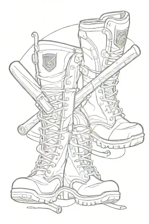 two baseball bat military boots lamp logo tattoo design idea