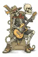 cowboy skeleton sitting on amplifier playing guitar tattoo design idea
