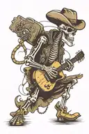 cowboy skeleton sitting on amplifier playing guitar tattoo design idea