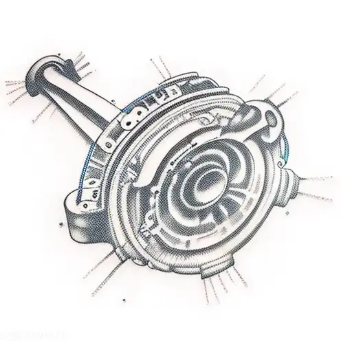A car engine transformed into a guitar tattoo design idea