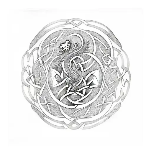 celtic dragon and celtic tree of life tattoo design idea