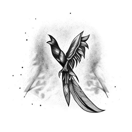 crow, vampire lady, feather and dagger tattoo design idea