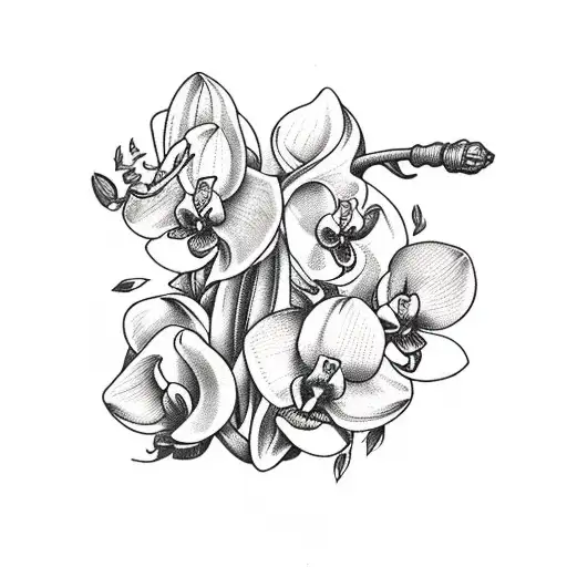 coffin with sickle and orchids  tattoo design idea