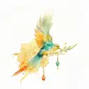 A swift (bird) in flight, mandala and jewels dangling  watercolour background tattoo design idea