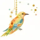 A swift (bird) in flight, mandala and jewels dangling  watercolour background tattoo design idea