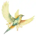 A swift (bird) in flight, mandala and jewels dangling  watercolour background tattoo design idea