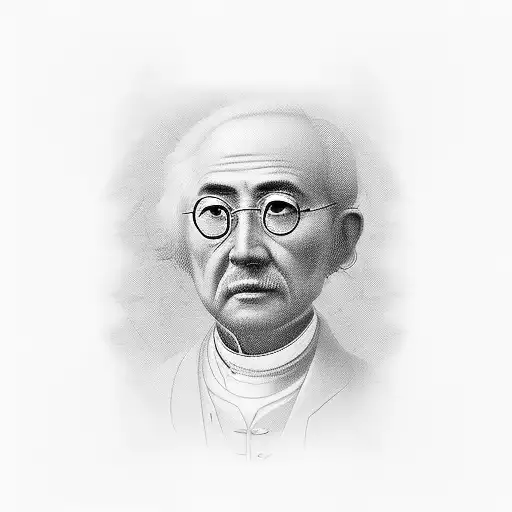 A portrait of a famous writer from Italy or China with their genealogy chart as a backdrop tattoo design idea