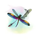 a dragonfly with a purple body and leopard print wings tattoo design idea
