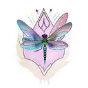 a dragonfly with a purple body and leopard print wings tattoo design idea