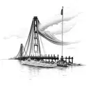 Add a 22 ft speed boat in the water with a bridge in the background tattoo design idea