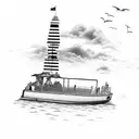 Add a 22 ft speed boat in the water with a bridge in the background tattoo design idea