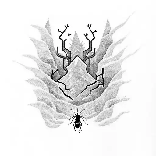 A unique tattoo design combining elements of gaming and nature, such as a pixelated ant exploring a lush forest tattoo design idea