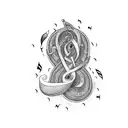 A self-love mantra written in musical notes tattoo design idea