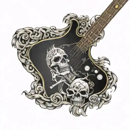 radiers and metallica combo, electric guitar with skull tattoo design idea