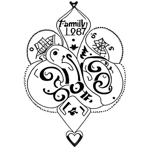 Family tattoo with date of births 05-06-1974 22-04-1974 29-11-2002 20-08-1948 16-05-1951 18-09-1951 13-12-1953 tattoo design idea