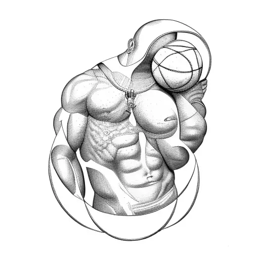 Greek God Atlas istead of carrying earth on his shoulder to carry a basketball ball tattoo design idea