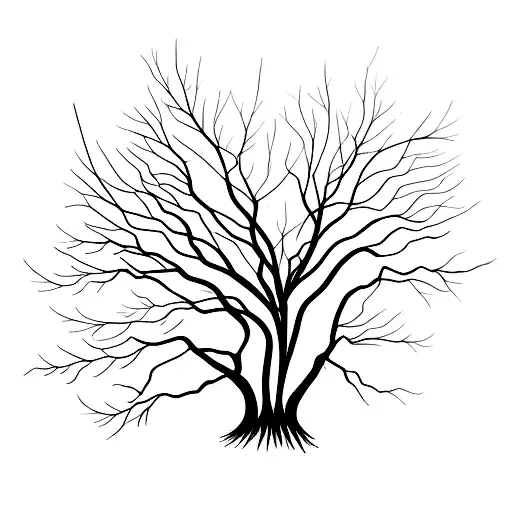 minimalist trees with roots entertwined and dying flames  tattoo design idea