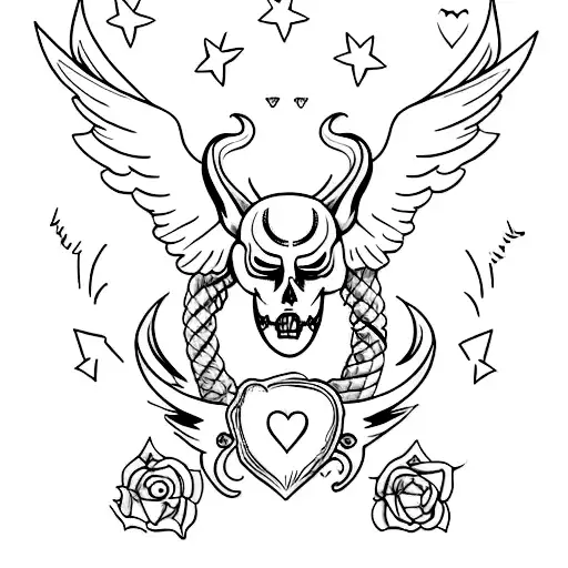 Best friends tattoo margarita angel halo and devil horns  tattoo design idea