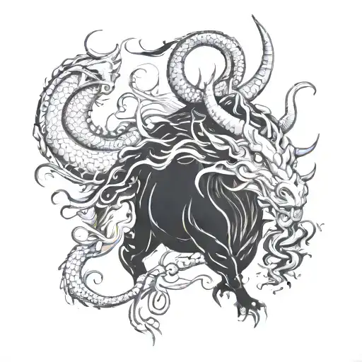 DRAGON AND TAURUS BULL tattoo design idea