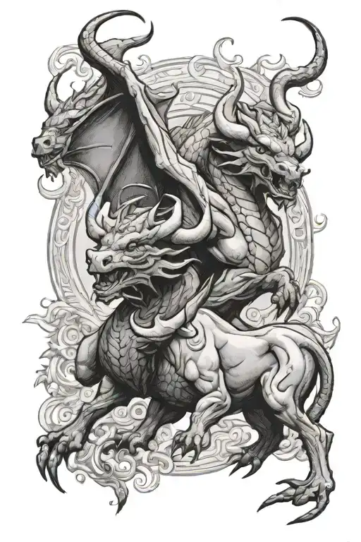dragon and taurus bull standing together symbolizing the client's tattoo design idea