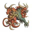 DRAGON AND TAURUS BULL WITH TIME tattoo design idea