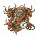 DRAGON AND TAURUS BULL WITH TIME tattoo design idea