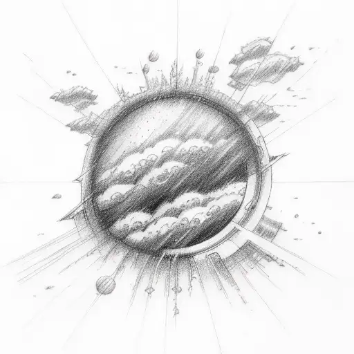 A sketch-style tattoo depicting a rainstorm on a distant planet tattoo design idea
