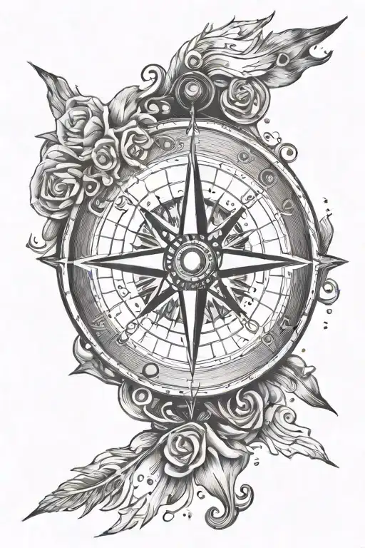A tattoo design of a compass with the phrase 'everything was for a purpose' incorporated into travelling and exploration tattoo design idea