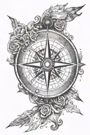 A tattoo design of a compass with the phrase 'everything was for a purpose' incorporated into travelling and exploration tattoo design idea