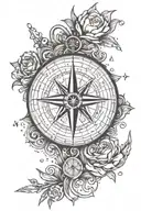 A tattoo design of a compass with the phrase 'everything was for a purpose' incorporated into travelling and exploration tattoo design idea