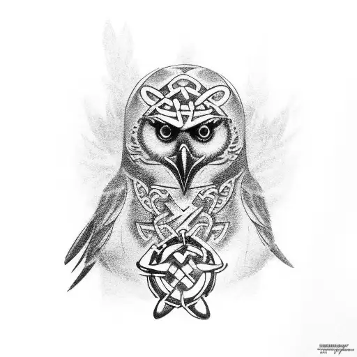 trash polka and Celtic raven tattoo design idea