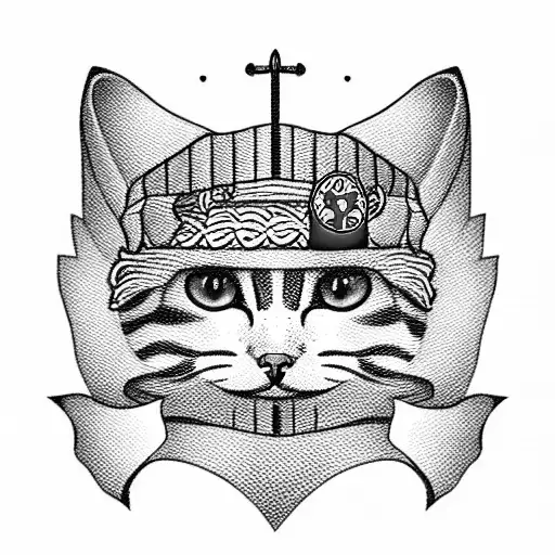 Cute cat with ussr hat and kazakh flag tattoo design idea