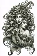 Medusa and siren mermaid tattoo design idea