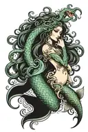 Medusa and siren mermaid tattoo design idea