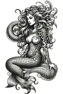 mermaid siren tattoo mixed with Medusa full body   tattoo design idea