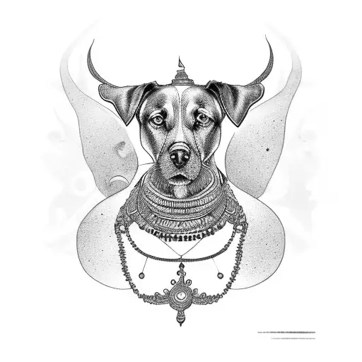 hindu god and dog seating infront of him tattoo design idea