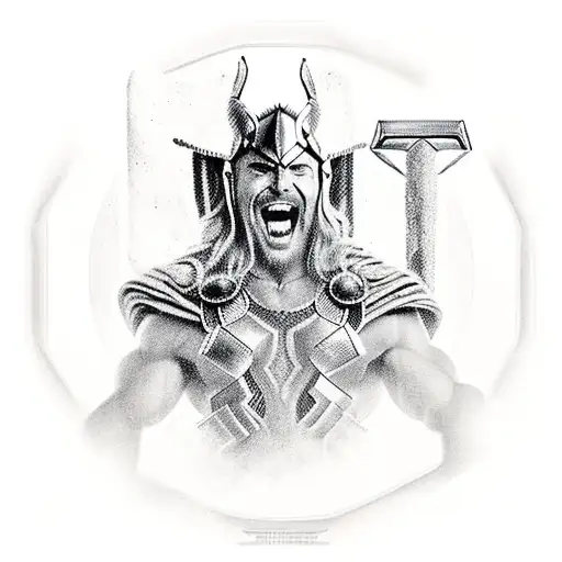 yggdrassil with Thor hammer watched bye Odín criws tattoo design idea