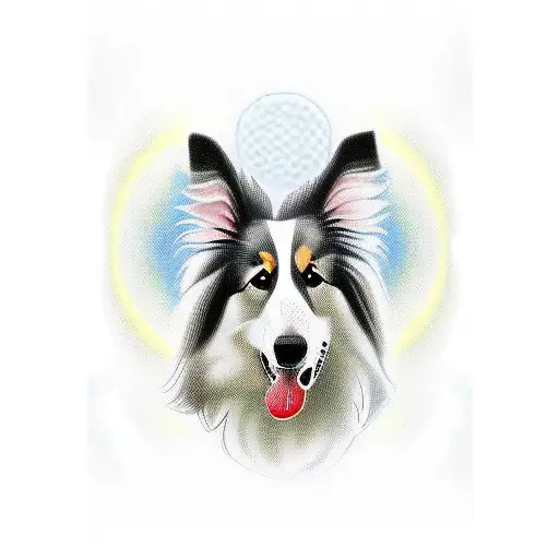collie dog with head in mitten tattoo design idea